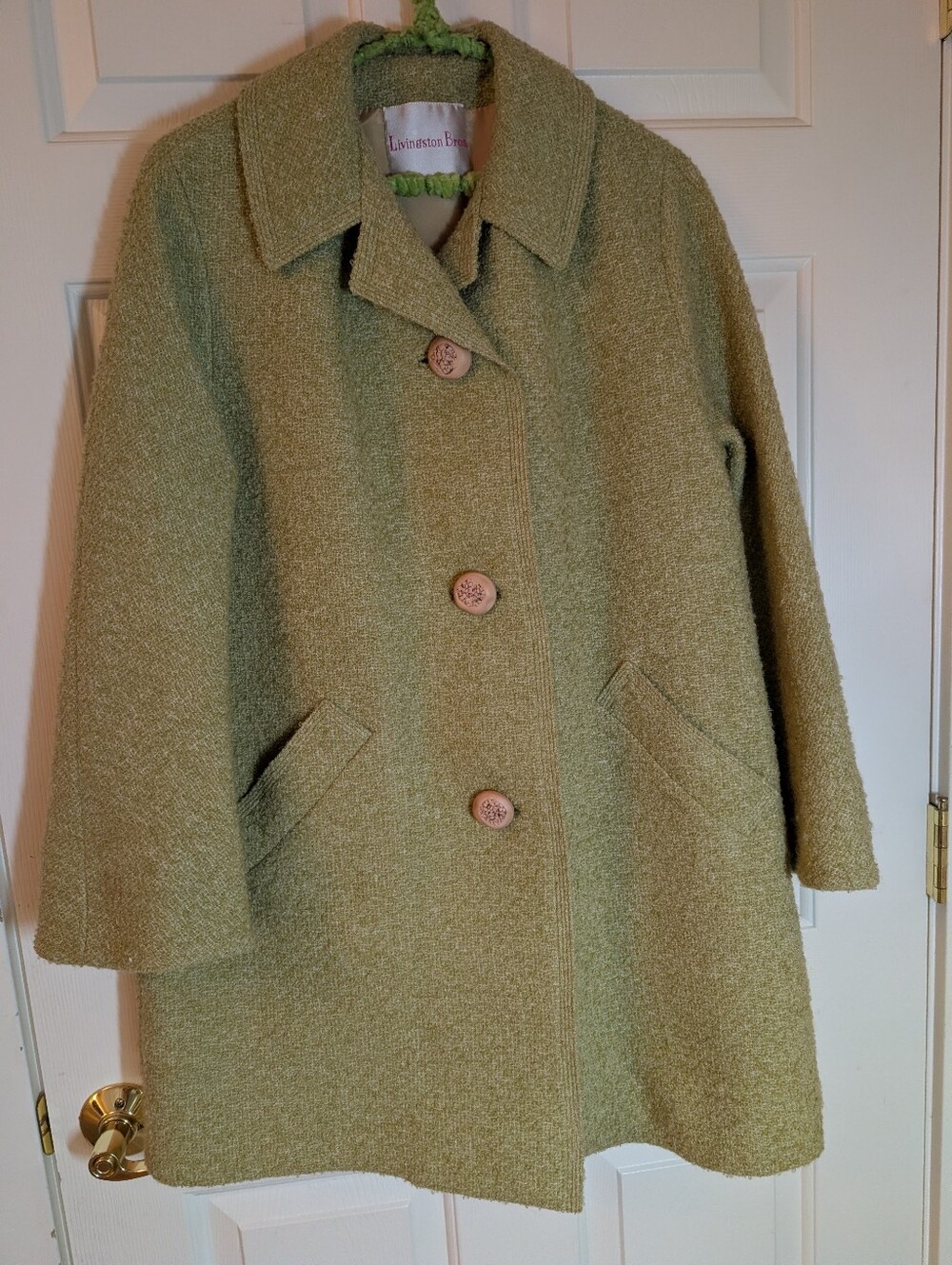 1960's Livingston Bros. Brynwood Green Tweed/Wool Boucle Swing Coat. Womens